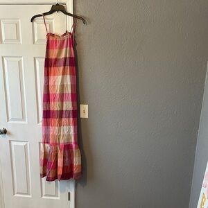Anthropologie Pink, Red, Cream Striped Maxi Sundress
